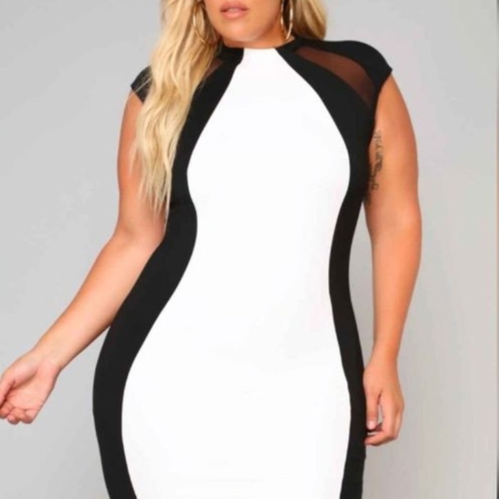 Fashion Nova Bodycon Black Tie Affair Midi Dress. NWT Black And White Womens